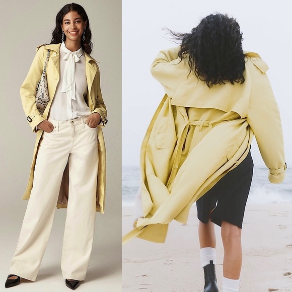 NEW J CREW Butter Yellow Recycled Nylon Oversized Double Breasted Trench Coat 6 - Picture 1 of 8